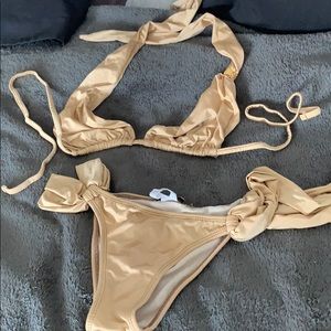 Champagne colored side tie bikini sz Small